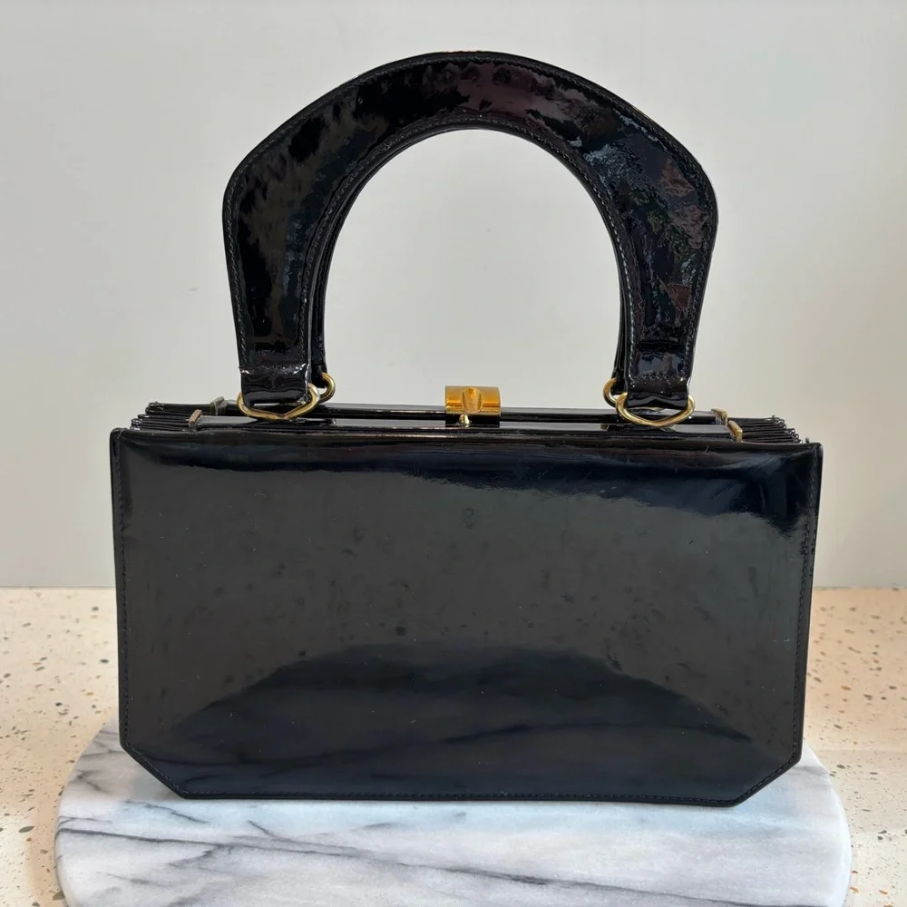 Vintage‎ 1960s Susan Gail Original Elegant Black Patent Leather Handbag Purse